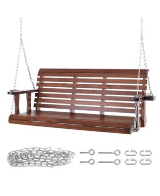 Wooden Porch Swing 5.5 feet with Cup Holders, Steel Chains and Cedar Wood Seat