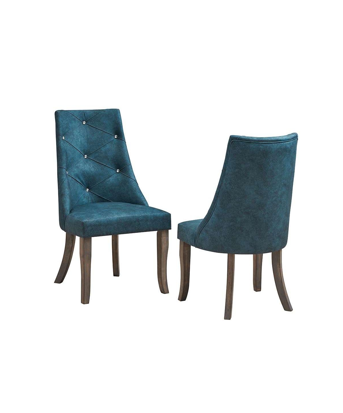 Kings Brand Furniture Set Of 2 Faux Leather Tufted Parson Dining Chairs  Blue  brown