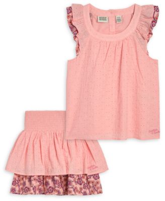 Girls' 4-6X Eyelet Ruffle Top and Tiered Skirt, 2-Piece Set