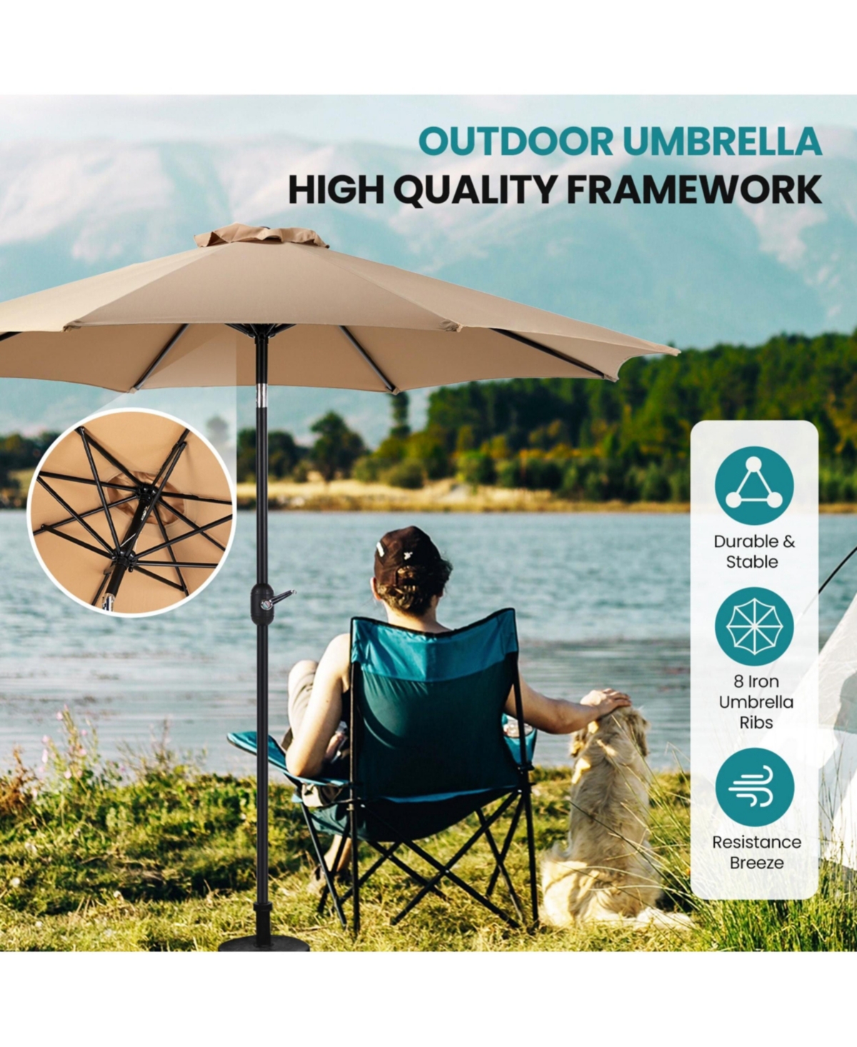 Yiortwo 10 Ft Patio Umbrella Market with Tilt Crank Uv Protection