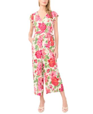 Women's V-Neck Flutter-Sleeve Wide-Leg Jumpsuit
