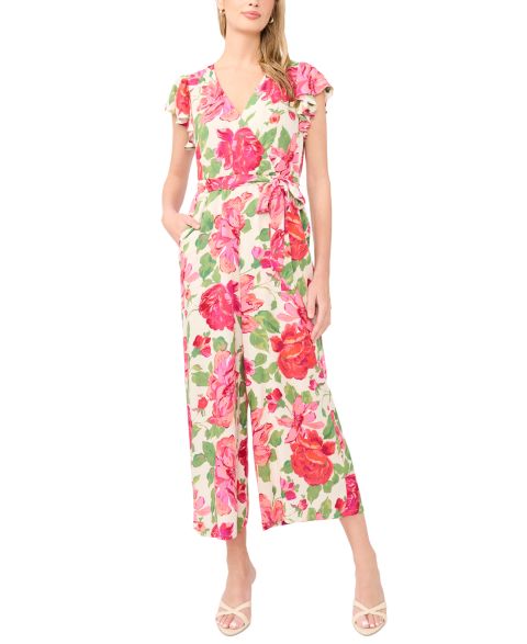 Женский комбинезон Sam & Jess V-Neck Flutter-Sleeve Wide-Leg Jumpsuit, цвет: Фуксия красный