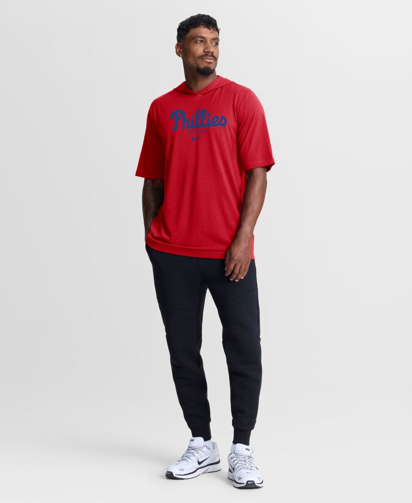 Мужская футболка Nike Red Philadelphia Phillies Arched Wordmark Tri-Blend Hooded — фото 2