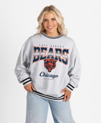 Women's Ash/Black Chicago Bears Oversized Gridiron Drive Ringer Stripe Sweatshirt