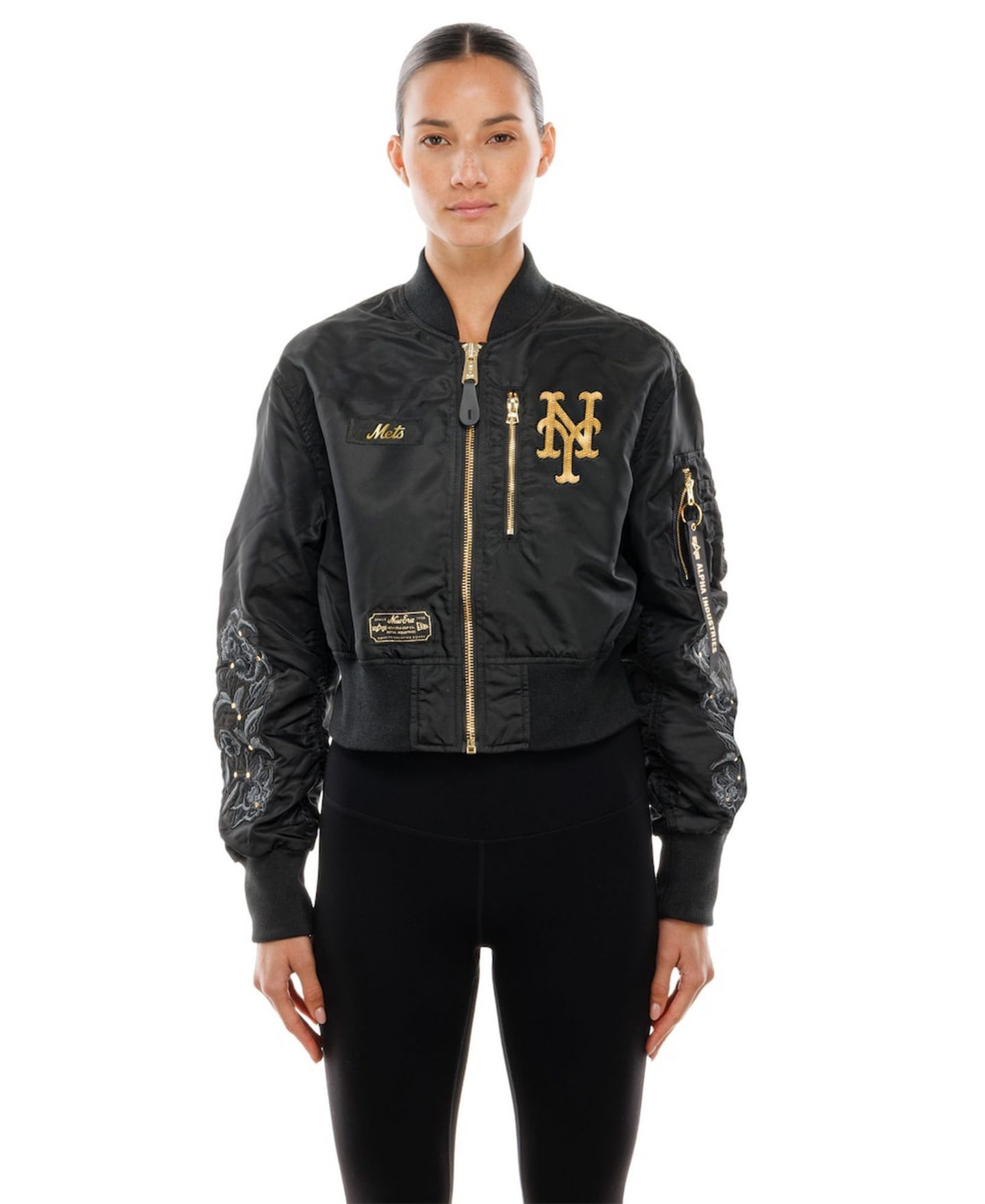 Женская куртка New Era X Alpha Industries Black New York Mets Cropped Full-Zip — фото 7