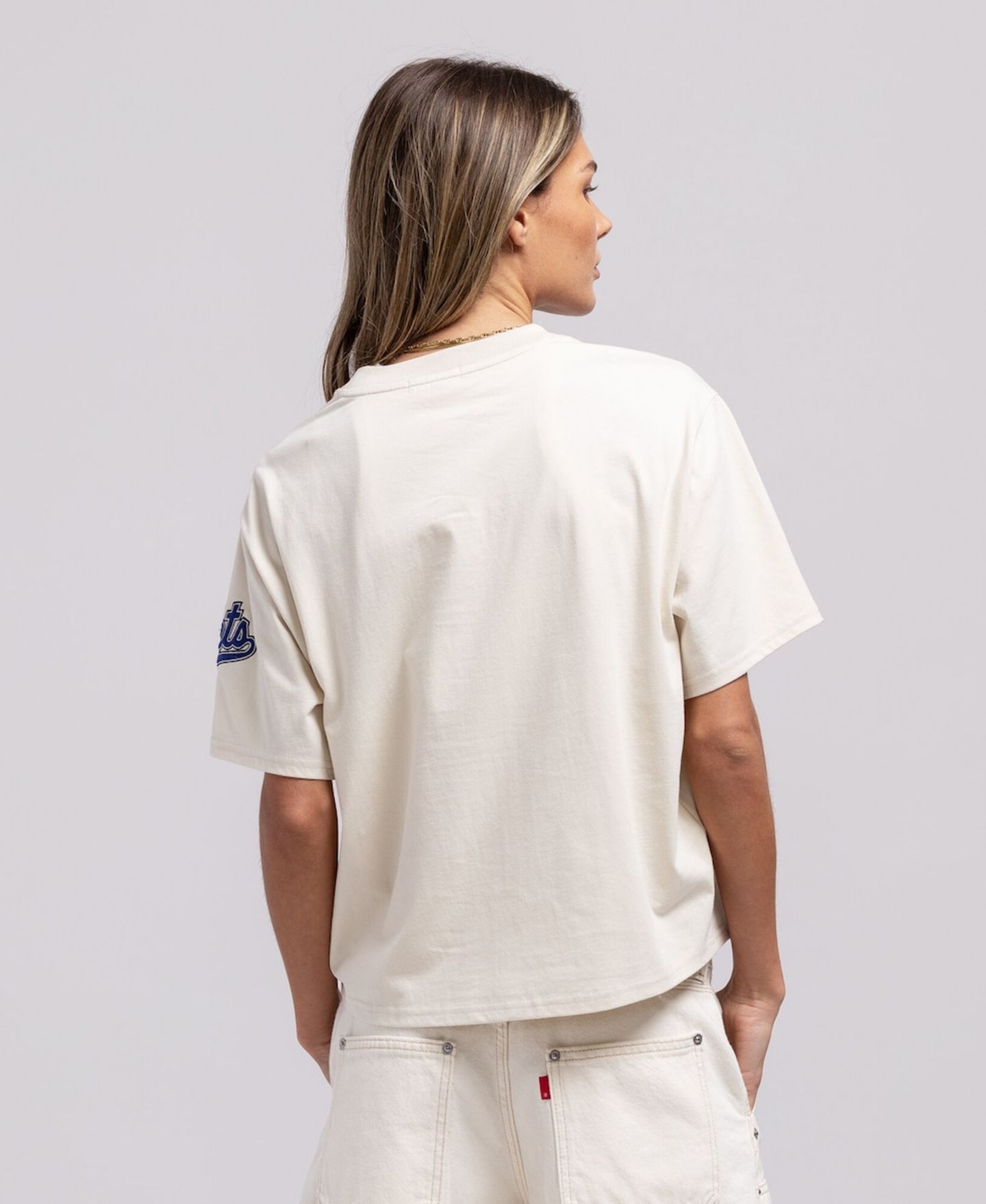 Женская футболка Mitchell & Ness Cream New York Mets Cooperstown Yacht Rock Boxy Cropped — фото 5