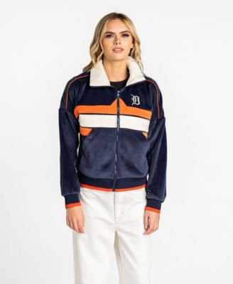Women's Navy Detroit Tigers Velvet Cord Full-Zip Jacket