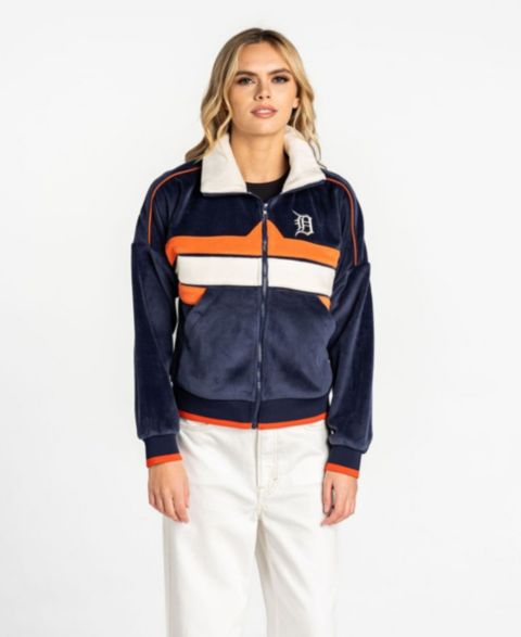 Женские куртки The Wild Collective Women's Navy Detroit Tigers Velvet Cord Full-Zip Jacket
