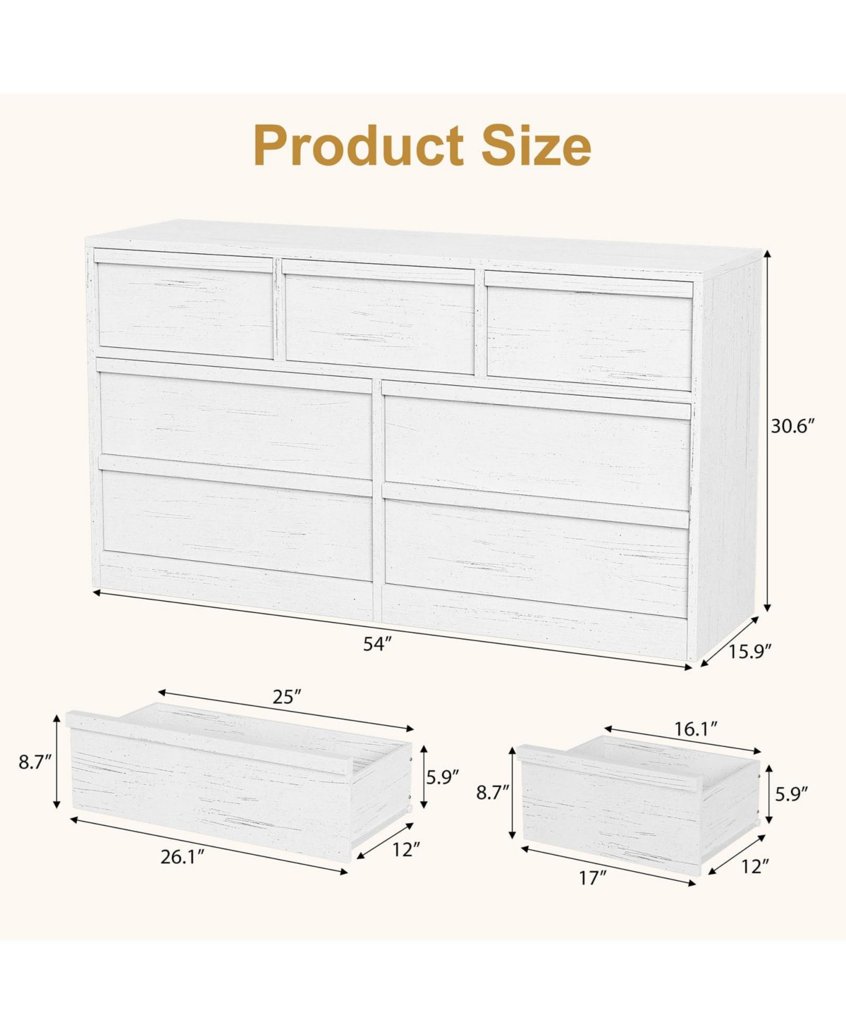 gaomon 7 Drawer Dresser for Bedroom, 54 inch Wide, Chest of Drawers with Large Storage, Wooden Organizer Living Room, Entryway
