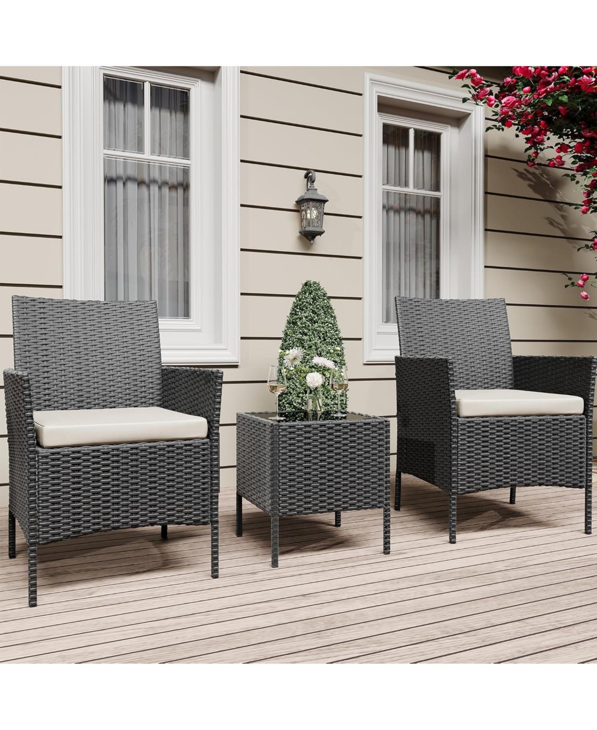 gaomon Wicker Bistro Set with Glass Table