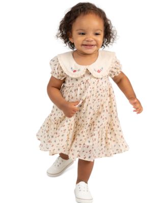 Baby Girls' Printed Ditsy Floral Cotton Voile Dress and Diaper Cover, 2-Piece Set