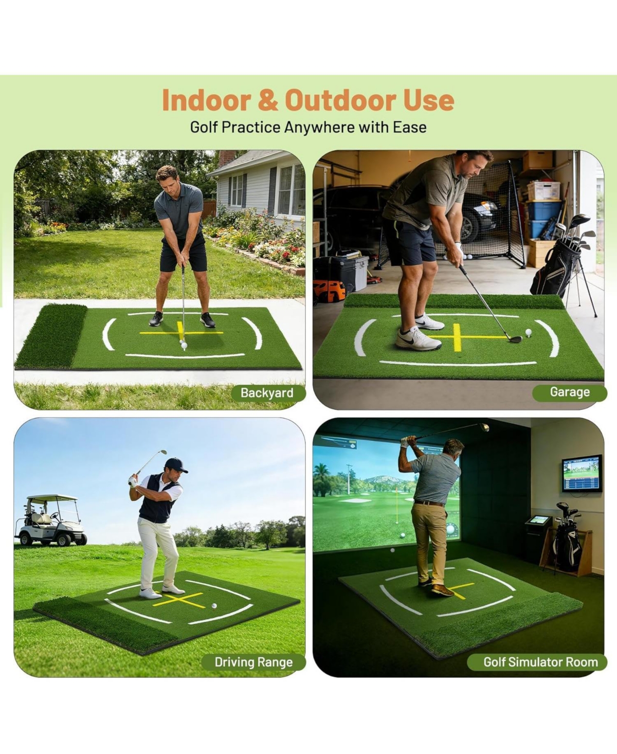 Xo 5x4FT Dual Turf Golf Mat, Thick Practice Mat with Swing Path Guide and Tees for Indoor Outdoor Training