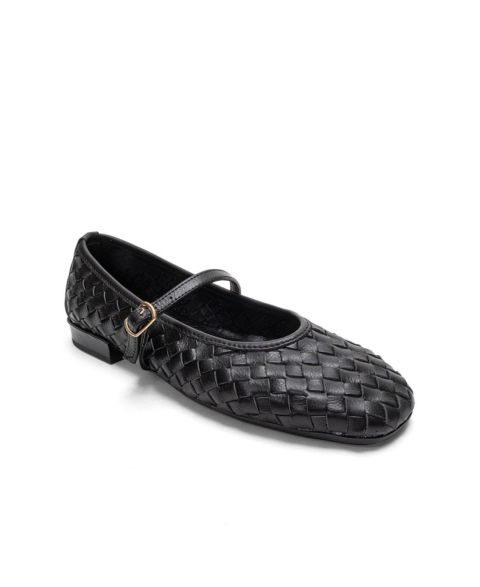 Женские кожаные балетки Forever & Always Shoes Yevora с плетёным ремешком, цвет: Чёрный