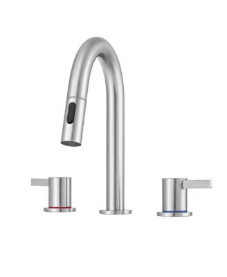 8-Inch Widespread Lavatory Faucet, 2-Handle 3-Hole with Pop-Up Drain and 360degree(s) Pull-Down Sprayer, Brushed Nickel