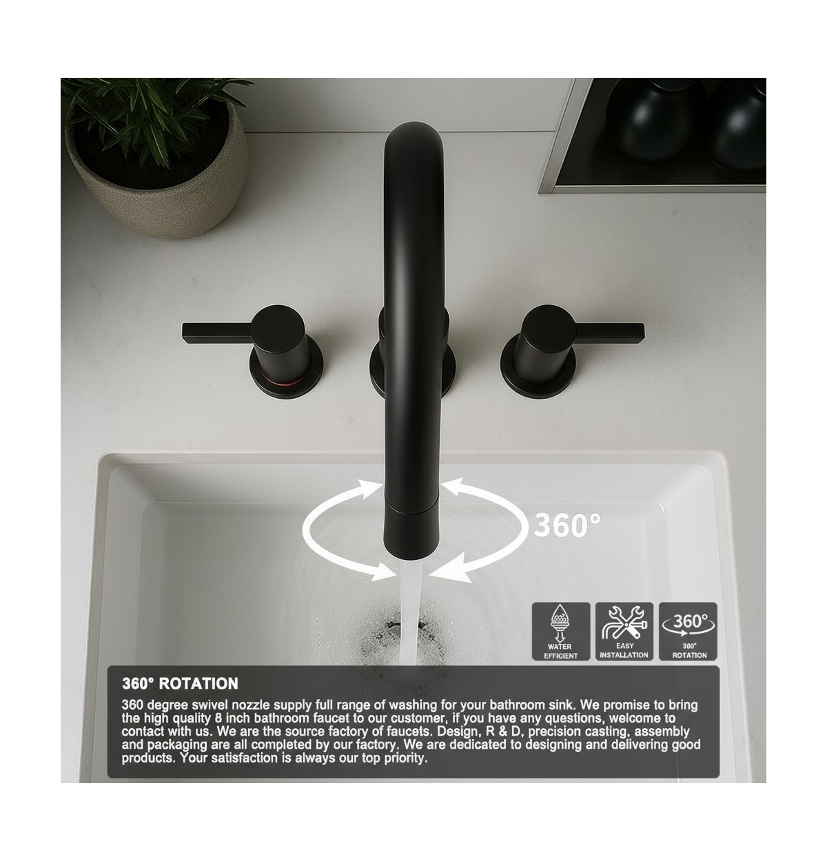 Phying 8-Inch Widespread Bathroom Faucet, 2-Handle 3-Hole with 360degree(s) Pull-Down Sprayer and Pop-Up Drain, Brushed Nickel