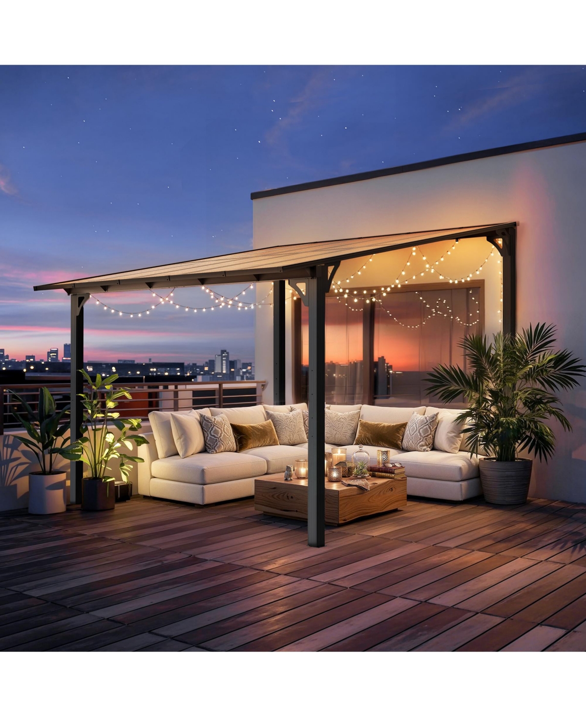 Pamapic Wall Mounted Hardtop Gazebo, Lean-to Patio Awning with Aluminum Frame and Uv-Resistant Polycarbonate Roof