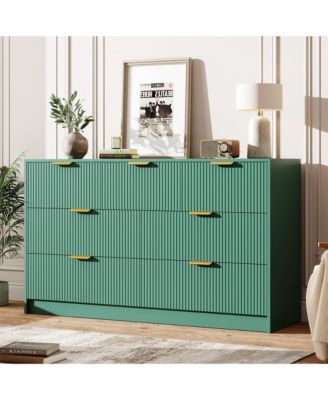 Modern 7-Drawer Fluted Dresser, 54" Wide Chest with Metal Handles, Storage for Bedroom Living Room