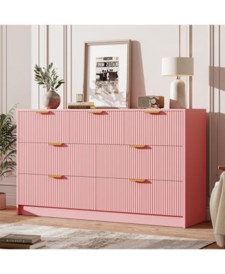 Modern 7-Drawer Fluted Dresser, 54" Wide Chest with Metal Handles, Storage for Bedroom Living Room