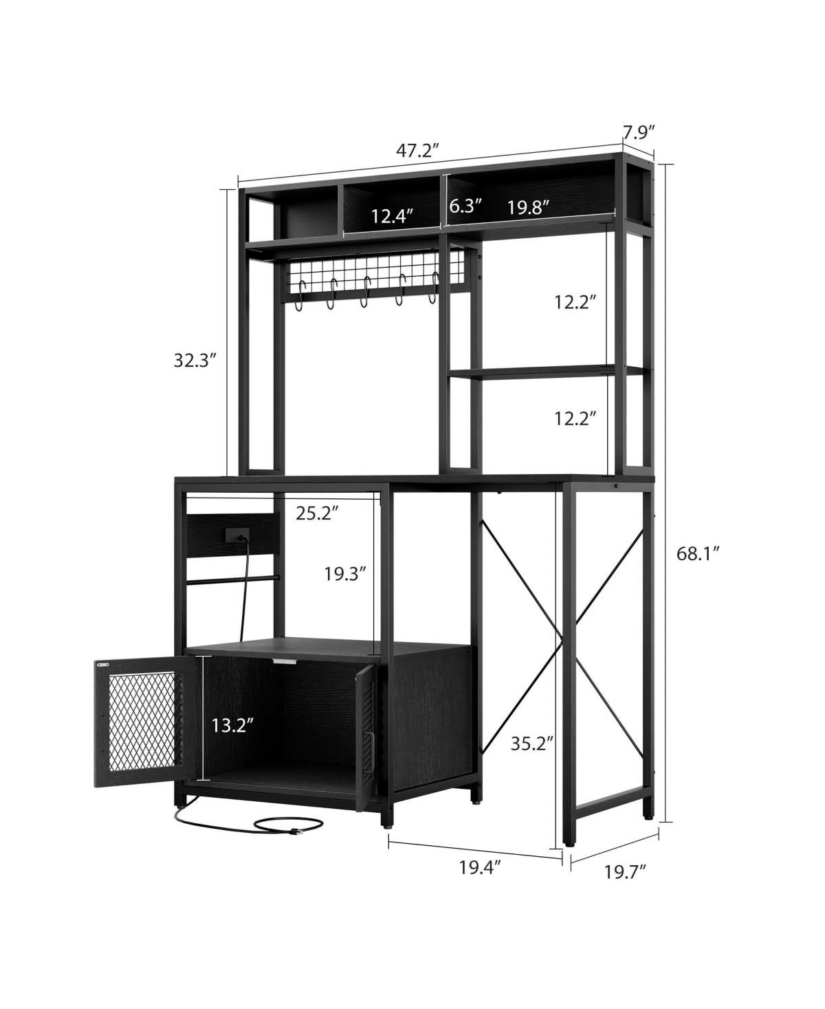 gaomon Industrial Kitchen Bakers Rack with Power Outlet – Microwave Stand Refrigerator Storage Space, Freestanding Shelf for Pantry Living Room