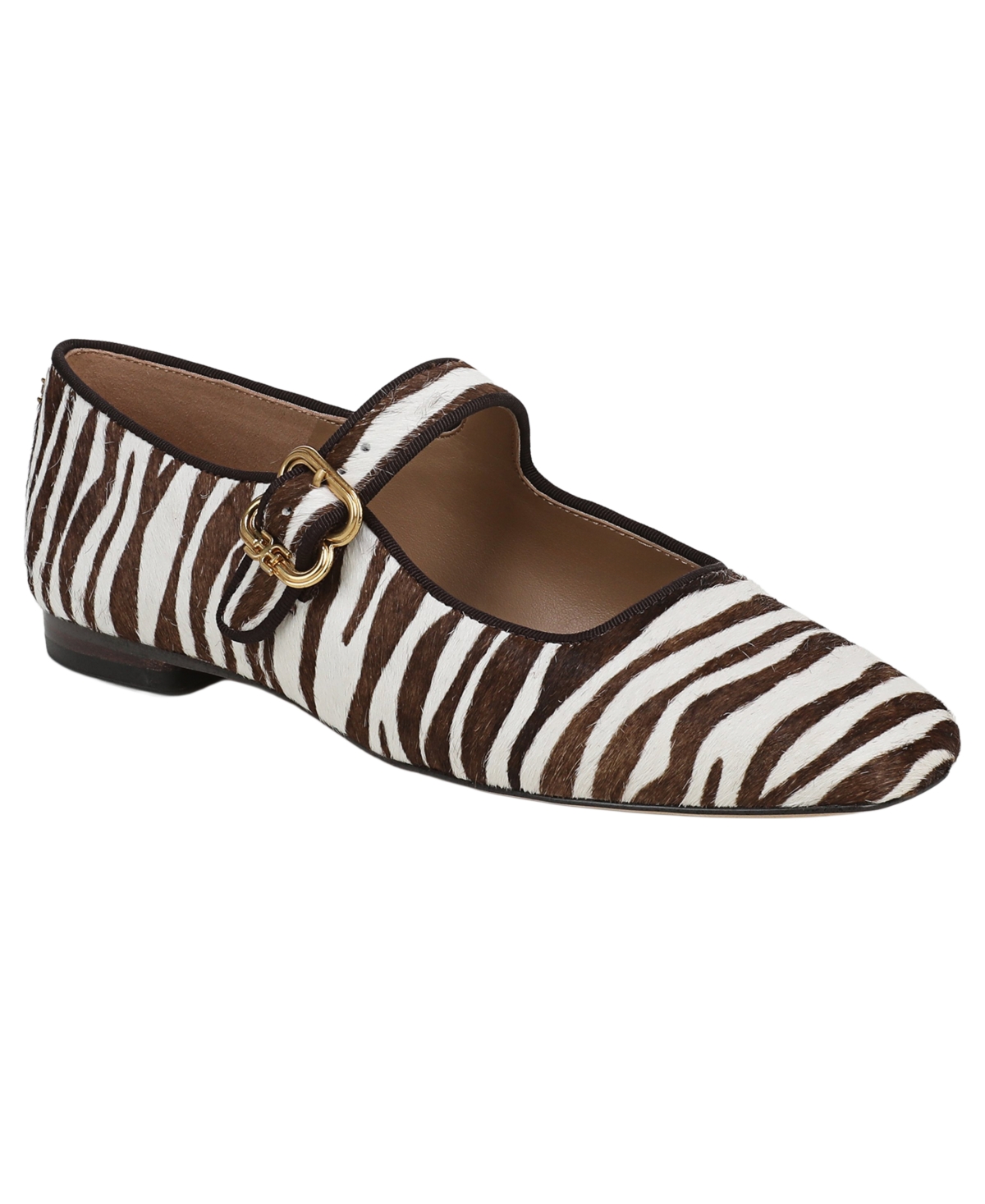 Sam Edelman Women's Michaela Buckled Mary Jane Flats In Chocolate,ivory Zebra Haircalf