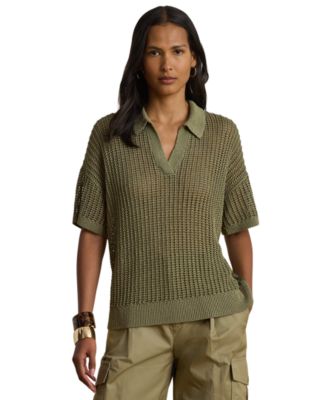 Petite Mesh Short-Sleeve Sweater