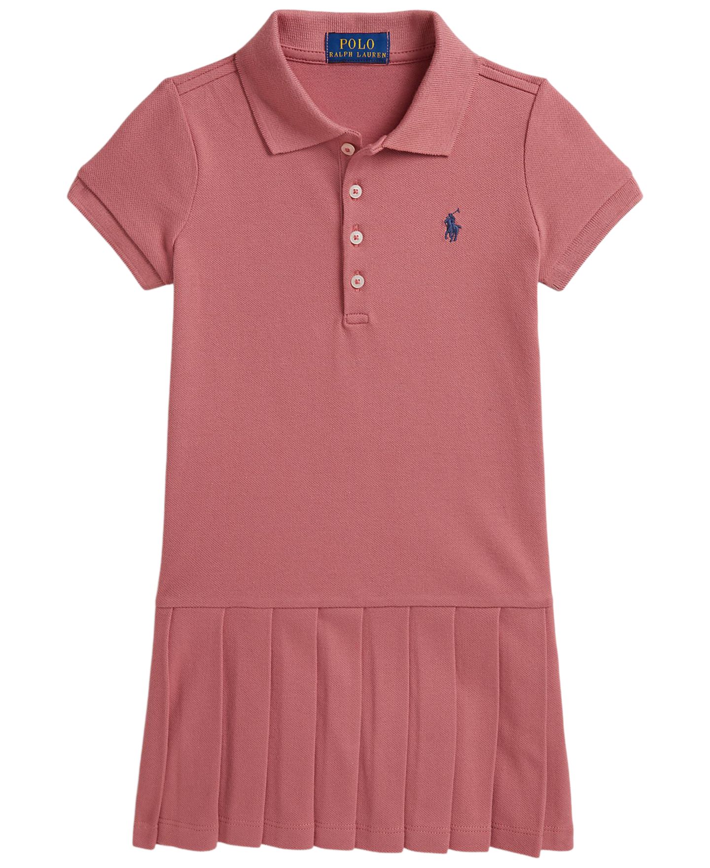 Платье Polo Ralph Lauren Pleated Stretch Mesh Polo Dress для девочек, цвет: Холщовый розовый — фото 1