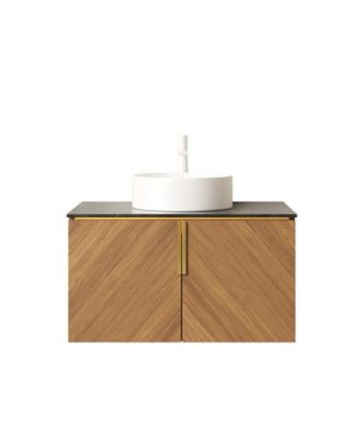 30" Wall-Mounted Bathroom Vanity with Ceramic Sink and Sintered Stone Countertop, Double-Door Storage Cabinet