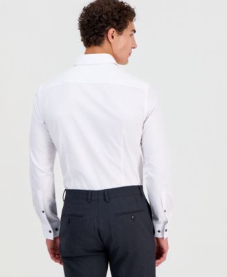 hugo boss mens white dress shirt HUGO BOSS Shirt Mens XL White Check Cotton Long Sleeve Button Front Business