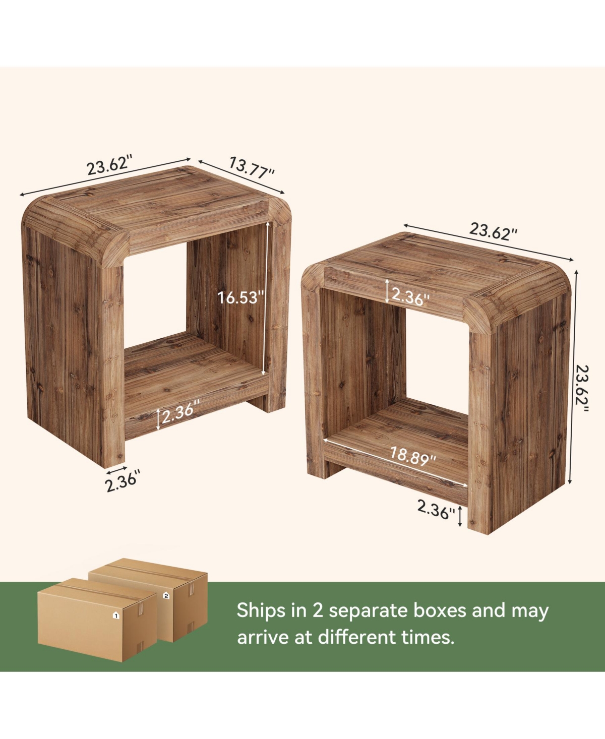 Tribesigns 2-Tier Solid Wood End Table Set of 2, Farmhouse Rustic Nightstand,Narrow Side Table with Storage Shelves