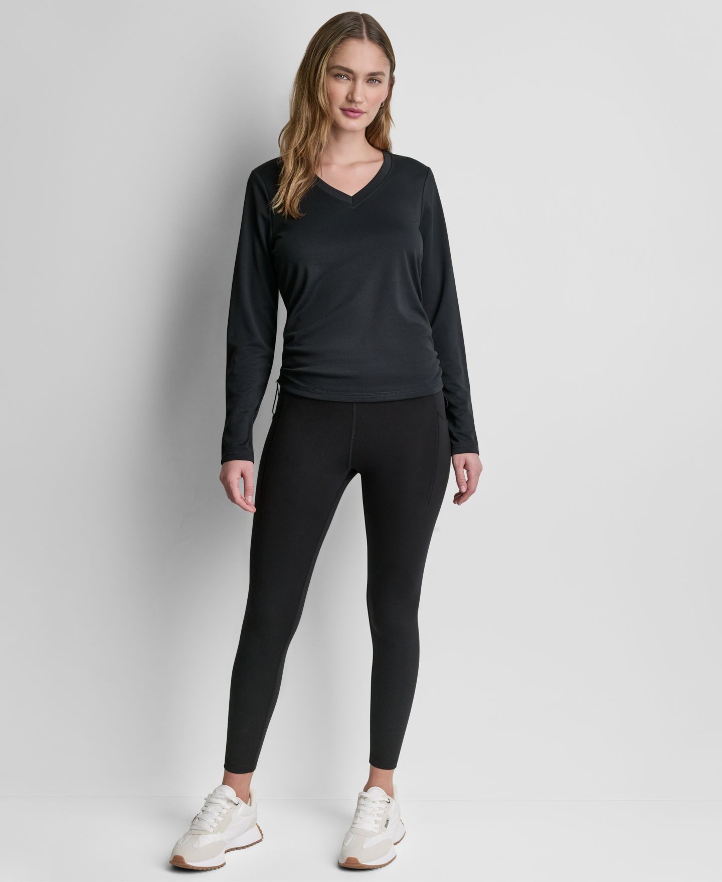 Женский топ DKNY Sport со сборками, технологичный, с длинным рукавом, цвет: Чёрный — фото 2