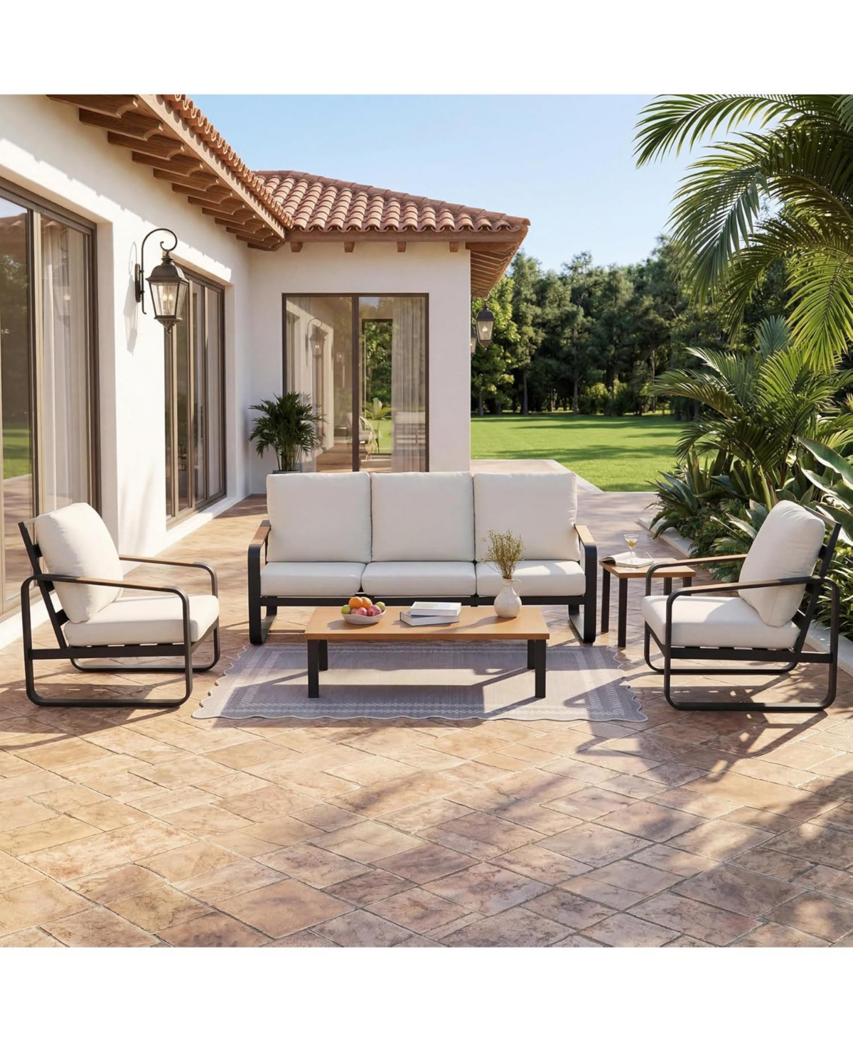 Tribesigns 5-Piece Outdoor Patio Furniture Set with 2 Chairs, 1 3-Seater Sofa, Coffee Table and Side
