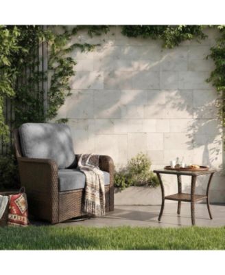 2-Piece Outdoor Wicker Furniture Set, 1 Swivel Rocker Chair and 1 Glass Side Table, 360degree(s) Swivel Patio Chair with Thick Cushions