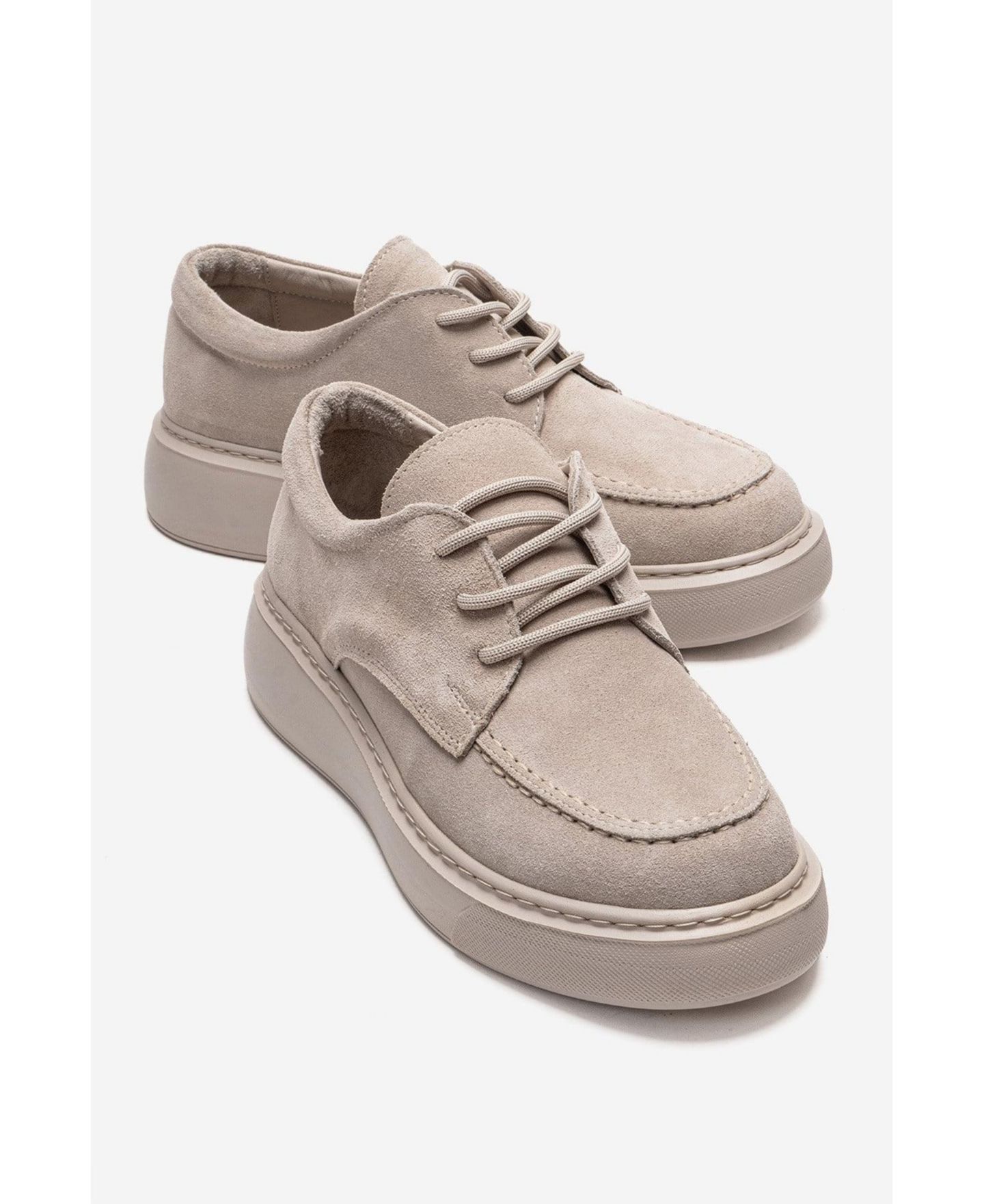 Женские кожаные кроссовки Forever & Always Shoes Mareon на шнуровке, цвет: Бежевый замшевый — фото 4