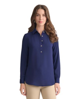 Long Sleeve Shirttail Side Button Popover Tunic
