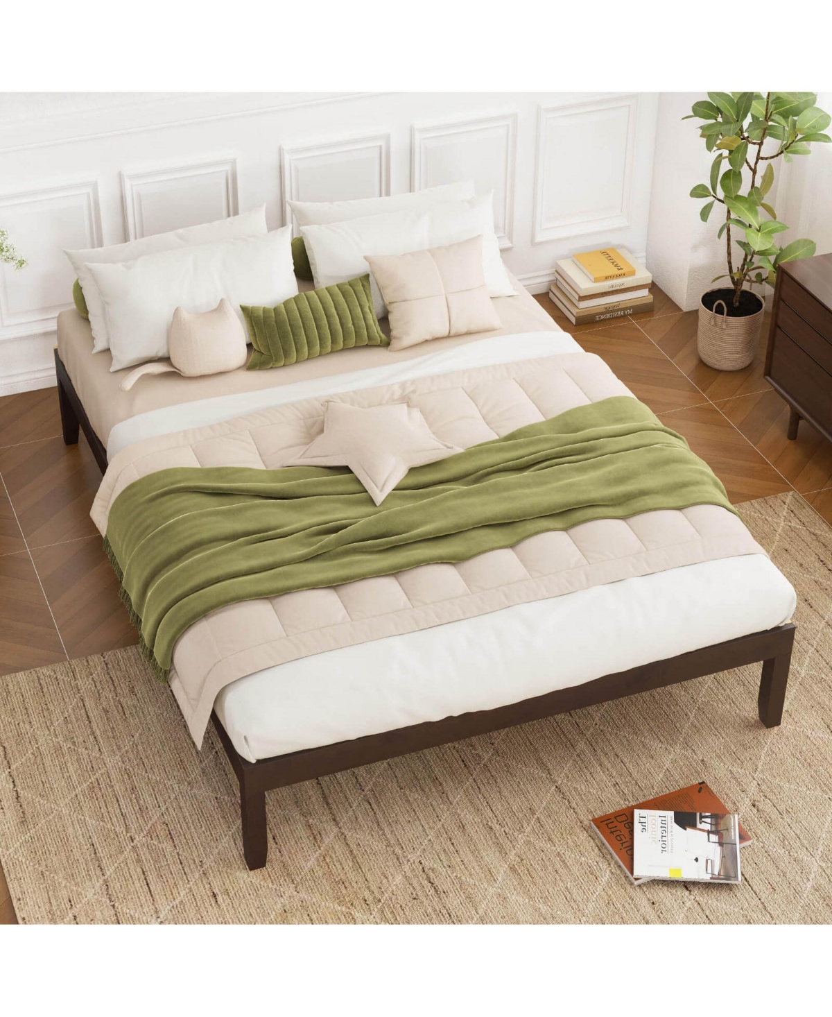 Costway Wooden Platform Bed Frame with Rubberwood Legs Under-Bed Storage