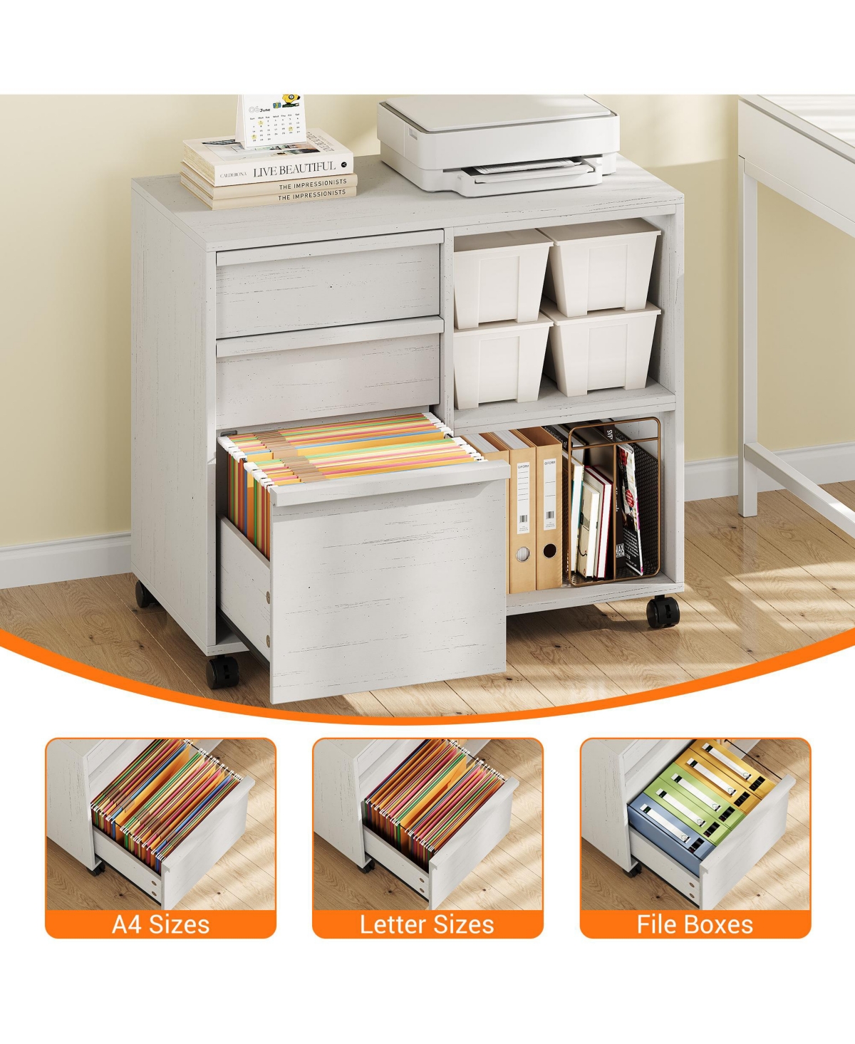 gaomon-Drawer File Cabinet with Open Shelves and Wheels for Letter and A4 Files