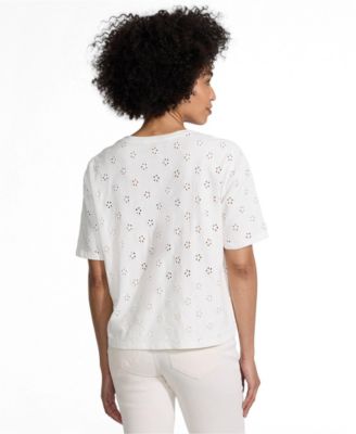 Women's Short Sleeve Eyelet Crewneck T-Shirt