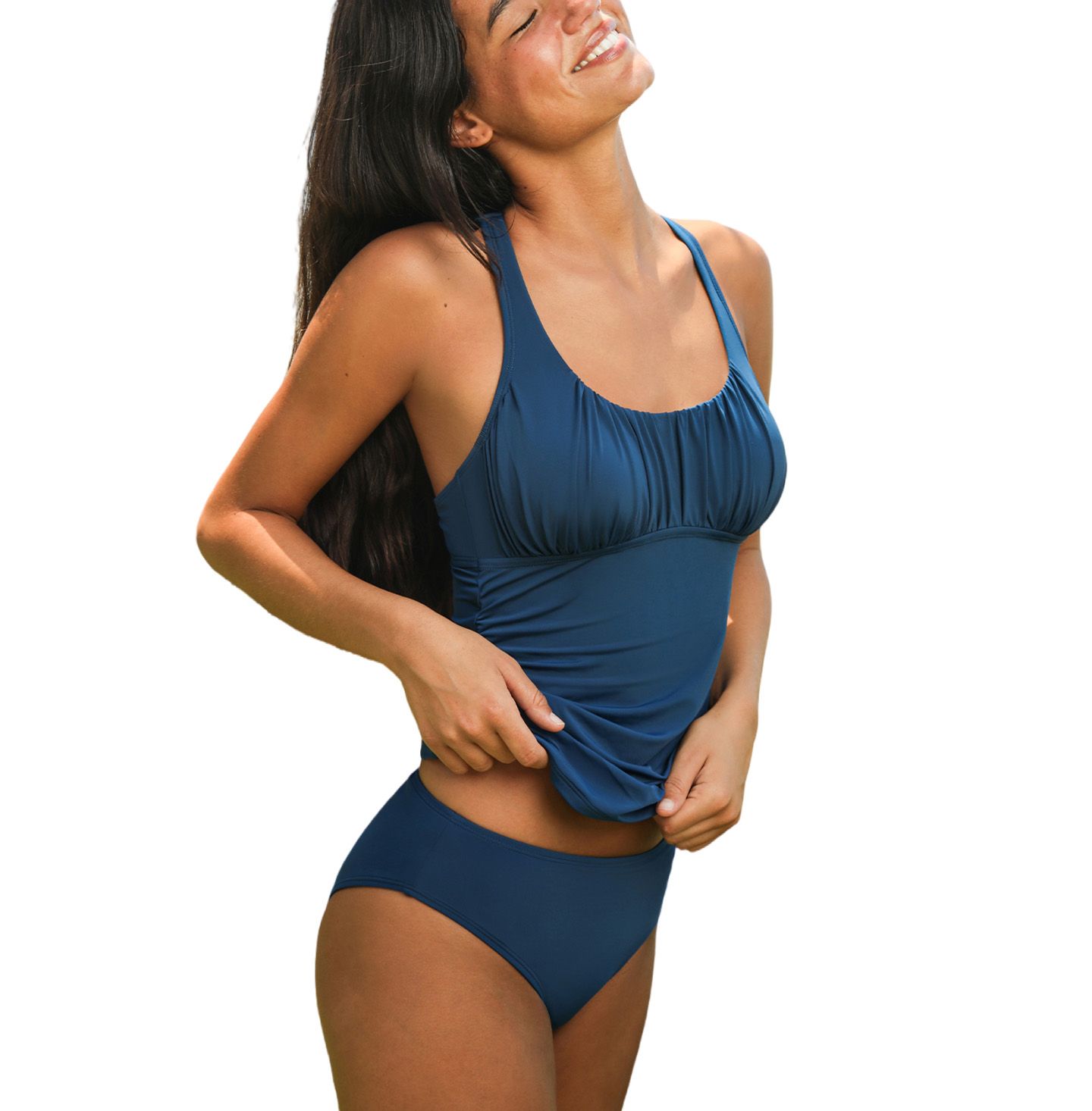 Комплект бикини Tankini, открытая спина, круглый вырез — Cupshe, цвет: Тёмный синий — фото 2