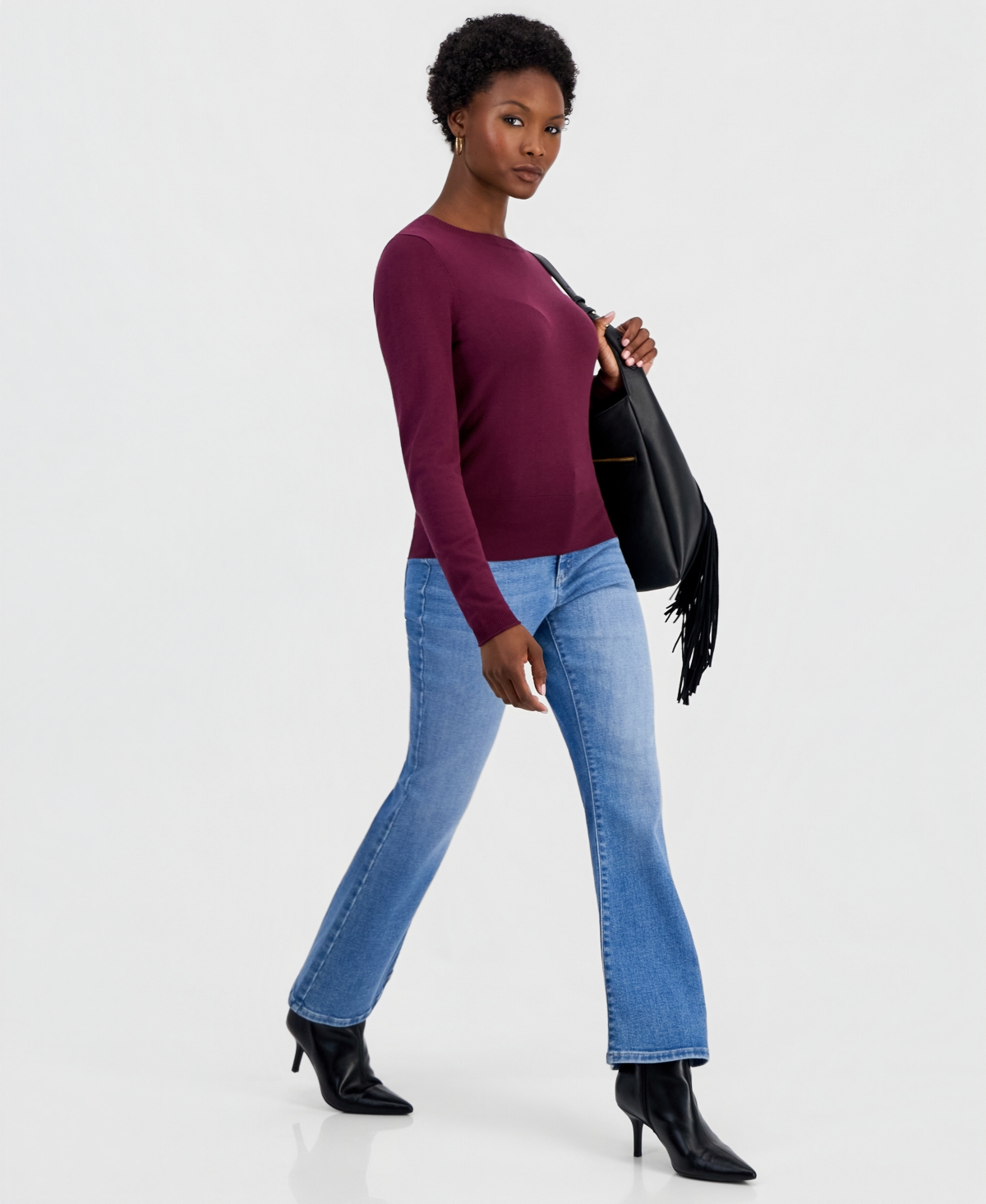 I.n.c. International Concepts Petite Fitted Long-Sleeve Crewneck Sweater, Macy's Exclusive