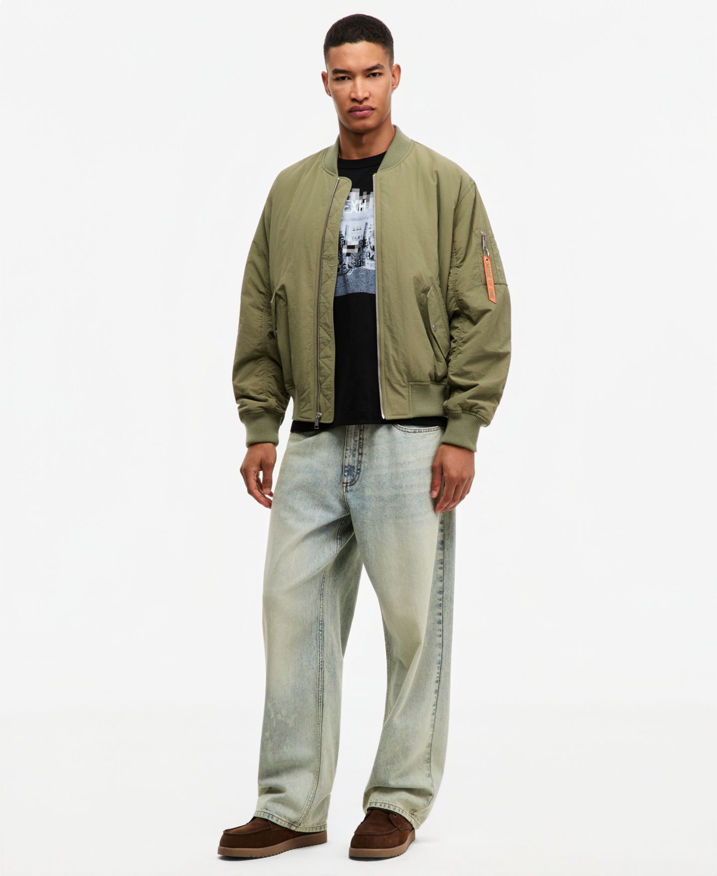 Мужская куртка Mode of One Relaxed-Fit Ribbed-Collar Flight Bomber, цвет: Оливковый — фото 2
