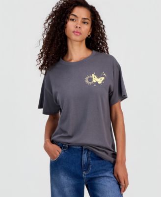 Juniors' Cotton Butterfly Graphic T-Shirt