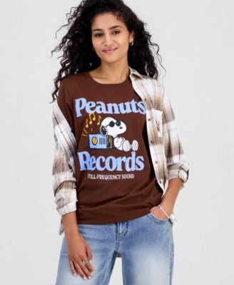 Juniors' Peanuts Records Graphic Print T-Shirt