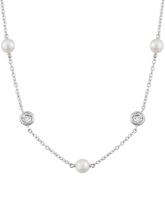 Cultured Freshwater Pearl (5-5.5mm) & White Cubic Zirconia (2-3/4 ct. t.w.) Necklace in Sterling Silver