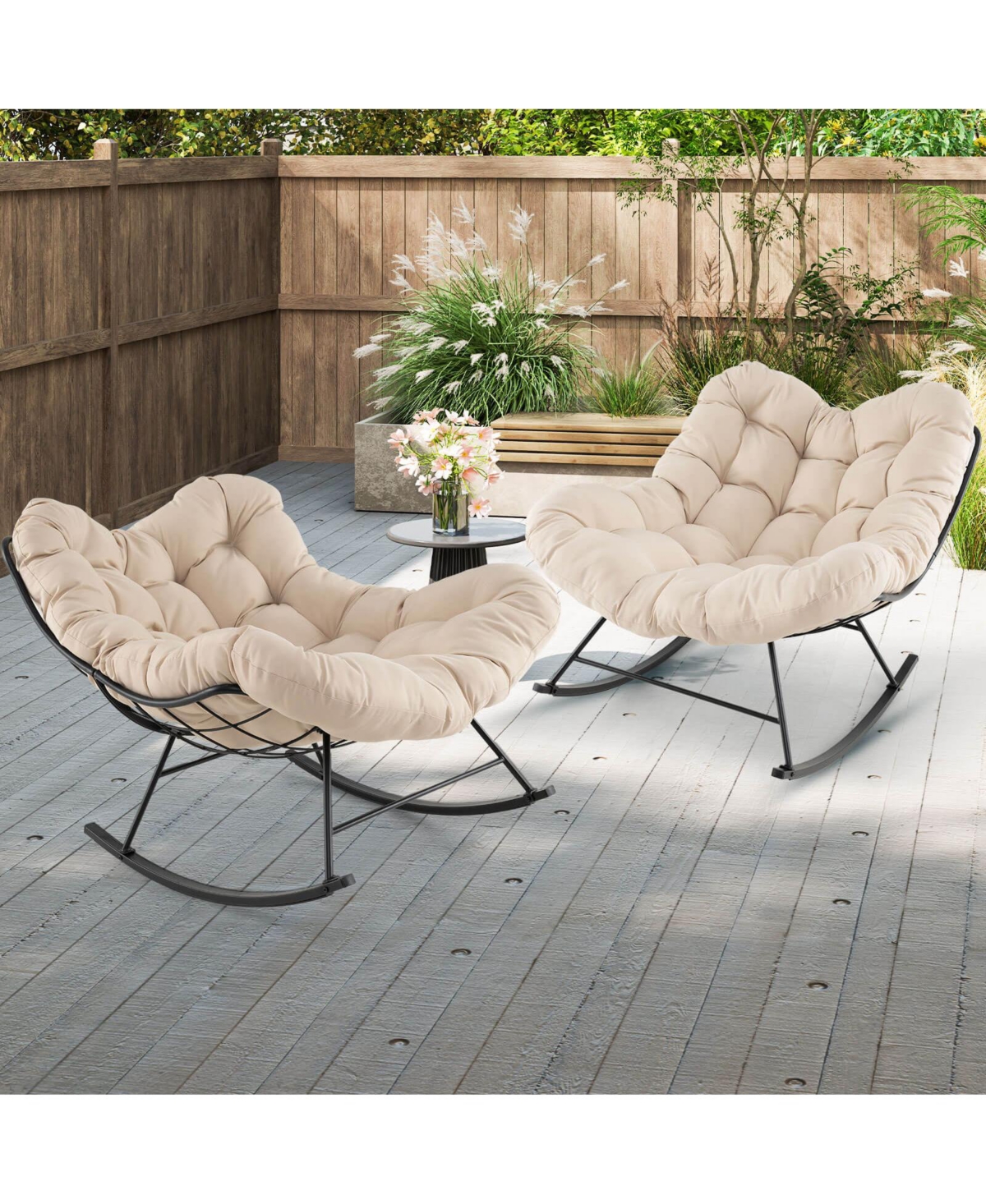 Costway Indoor Outdoor Rocking Chair, Oversized Egg Papasan Chair with Padded Cushion