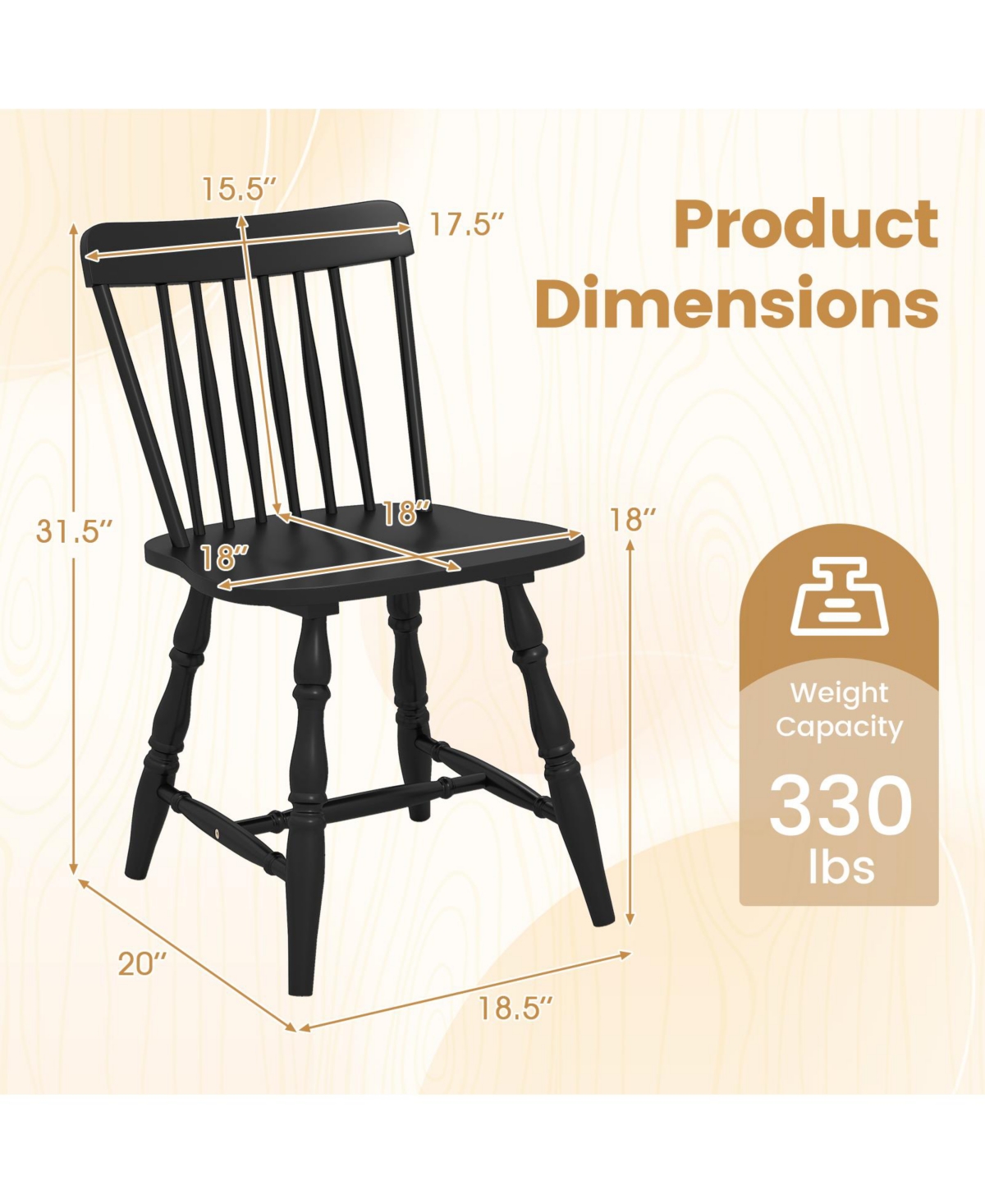 Costway Windsor Dining Chairs with Turned Legs Curved Spindle Back for Living Room