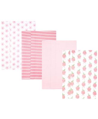Hudson Baby Girl Cotton Poly Flannel Burp Cloths 4-Pack, Happy Strawberries - Happy strawberries