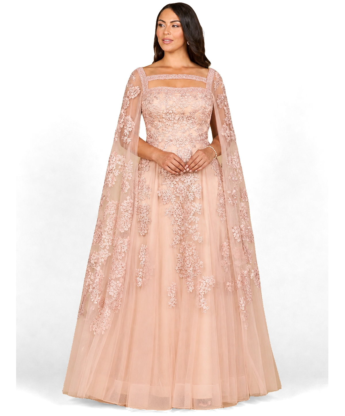 Lara Women's Lace gown with long cape sleeves
