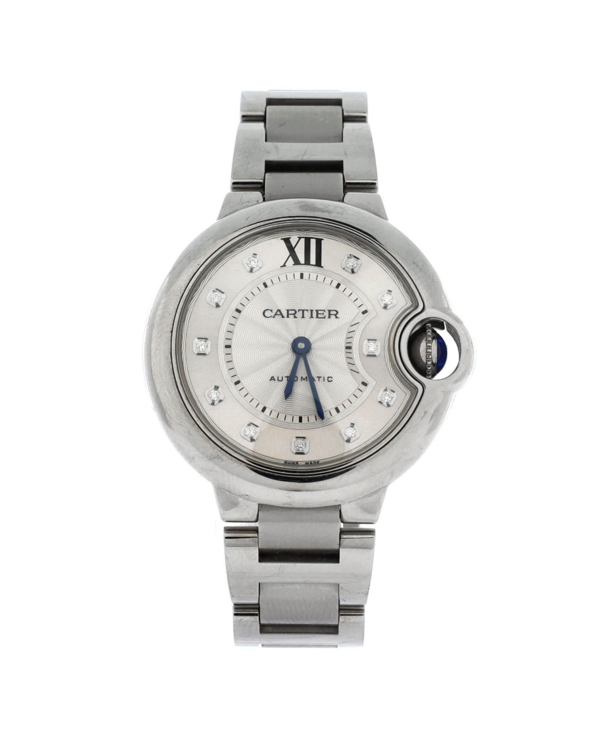 PreOwned Cartier Ballon Bleu de Cartier Automatic Watch in Stainless Steel with Diamond Markers 33mm  Dial color silver