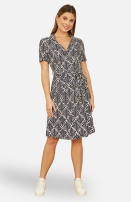 Women's Leaf Print Retro Shirt Dress