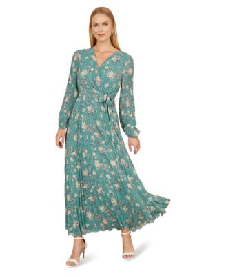 Women's Floral Long Sleeve Tie-Waist Maxi Dress